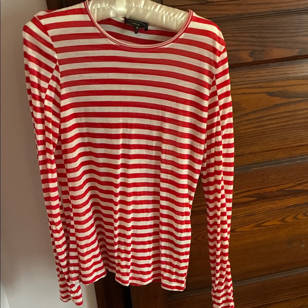 rag & bone Red and White Striped Tee